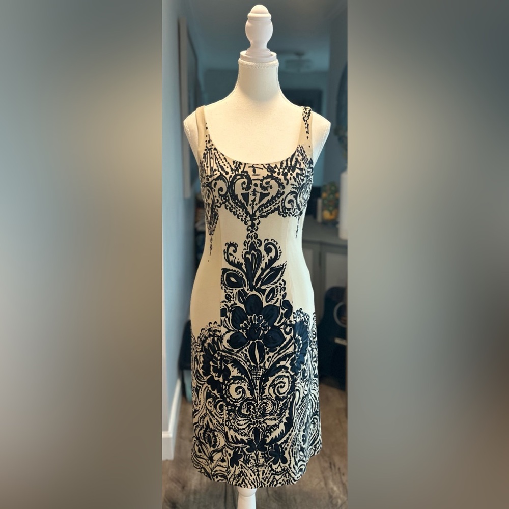 Joseph Ribkoff Blue & Cream dress, size 8